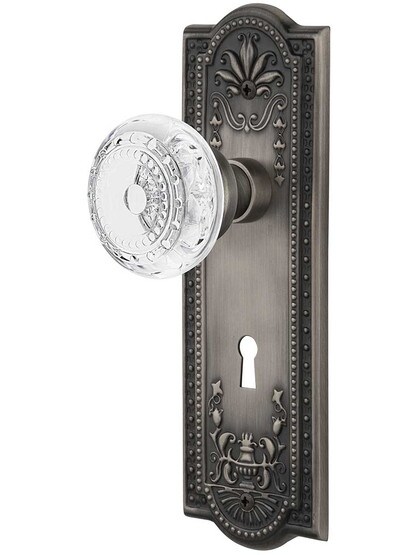 Meadows Mortise-Lock Set with Matching Crystal-Glass Knobs in Antique Pewter.